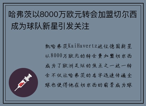哈弗茨以8000万欧元转会加盟切尔西 成为球队新星引发关注